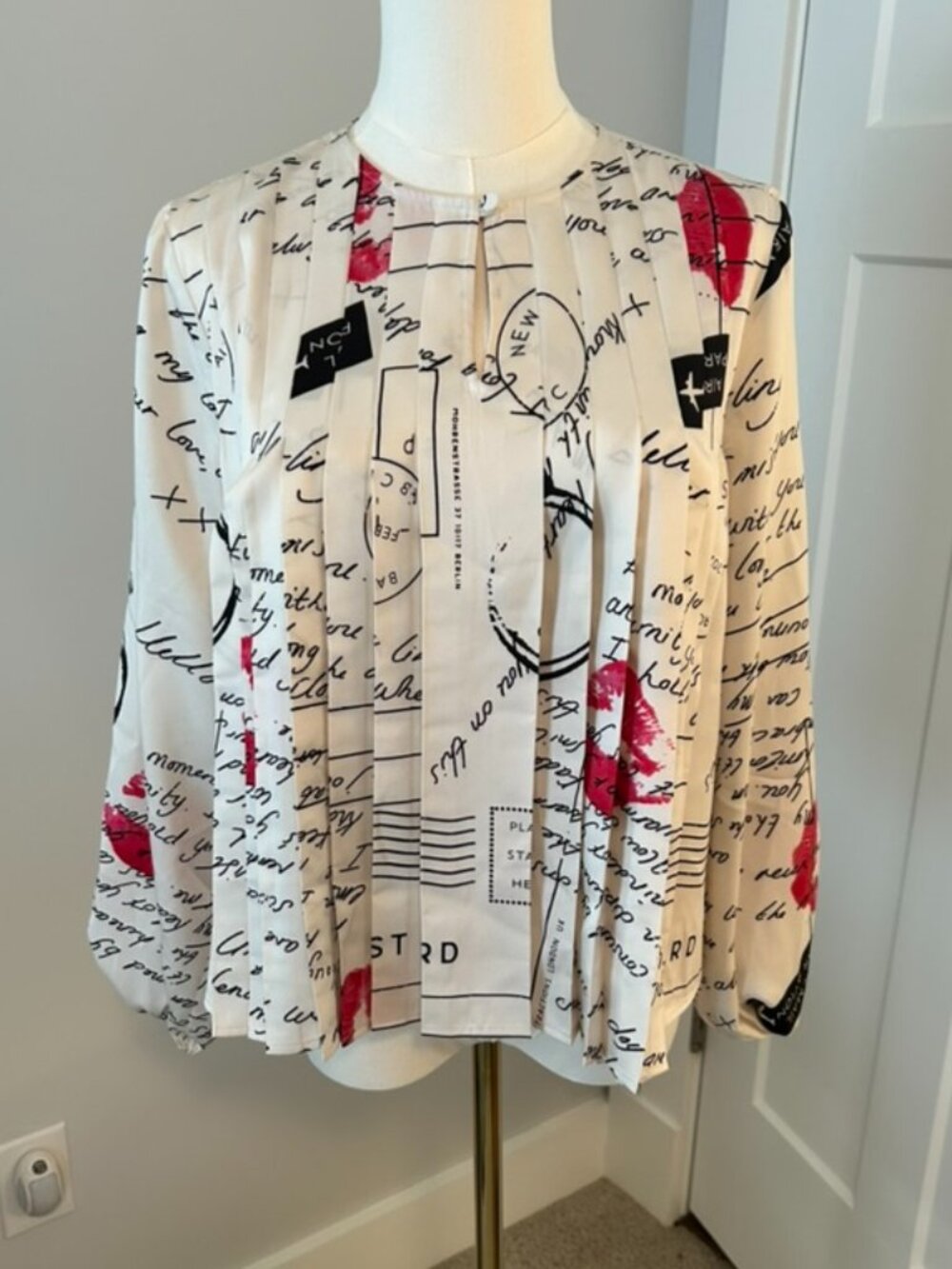 LOFT Pleated Silky Love Letters Blouse